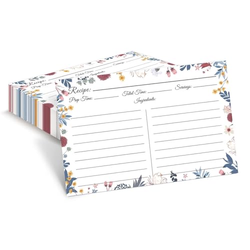 Recipe Cards 4x6 Premium Double-Sided Recipe Cards for Wedding Bridal Shower Housewarming Set of 60 (4x6 White Bloom)