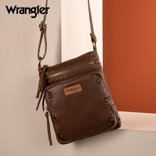 Image of Wrangler Crossbody Bag for Women Small Soft Washed Leather Multi Pocket Shoulder Purses