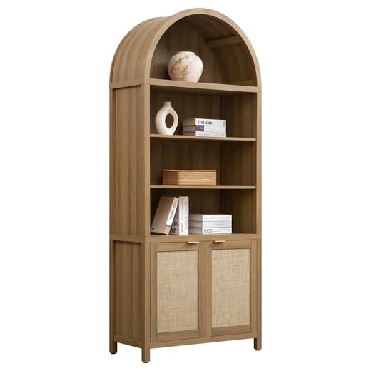 SICOTAS Book Shelf Arched Cabinet Bookshelf Arch 84.2" Tall Bookcase 5 Tier Large Bookshelves with Doors Storage Rattan Boho Wide Book Shelves Case for Living Room Kitchen Office Bedroom Library
