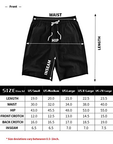 LTIFONE Mens Casual Shorts Elastic Waist 7" Inseam with Drawstring Slim Fit Summer Pants with Pockets(Black,S)
