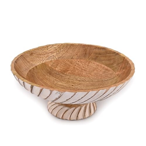 Indus Lifespace Frutero de madera de mango, cuenco de pedestal para decoración de mesa, para encimera de cocina, cuenco de frutas secas (30,48 cm x 30,48 cm x 12,06 cm)