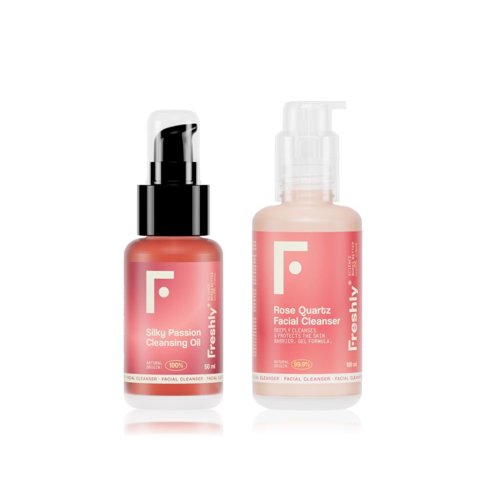 Freshly Cosmetics Pack doble limpieza facial con aceite desmaquillante y gel limpiador Rose Passion Cleansing Pack, 50ml, 100ml