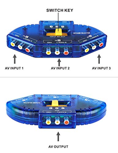Rca Splitter With 3-Way Audio, Video Rca Switch Box + Rca Cable,3 Way Port Splitter Rca Audio Video Av Switch Box Game Selector (3 In 1 Out) #TOP2