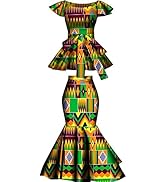 iooiooi African Women's Flared Skirt and Top Dashiki Kent Print Cotton Skirt Sets