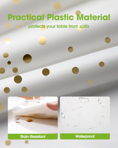 Image of Pureegg Plastic Table Cloth Disposable 10 Pack, 54 x 108 Inch Table Cloths, Graduation Decorations Class of 2025, Graduation Tablecloths, Rectangle, Plastic Cover, Leakproof & Sturdy, White and Gold