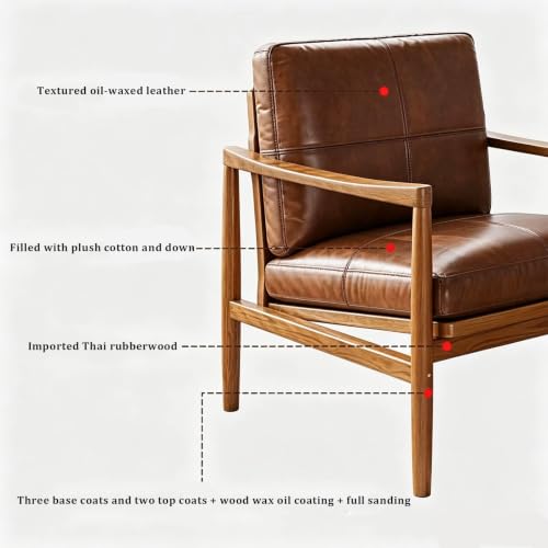 American Arm Chair Leather Light Luxury Cigar Chairs Retro PU Wingback Chairs Wood Accent Chairs Ergonomic Solid Beanbag Sofachairs for Homes Clubs Whisky Bars Cafes Tea Reading Areas - Image 4