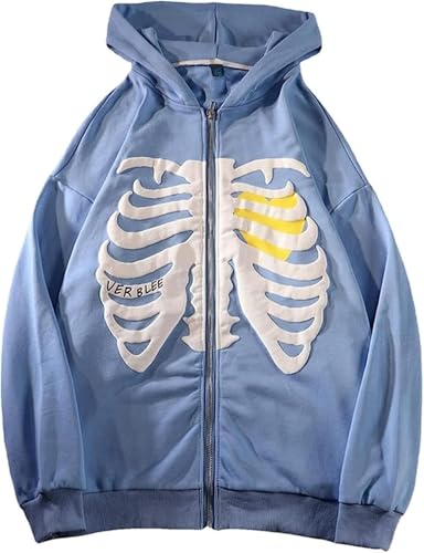 Skeleton Zip Up Hoodie Y2k Skeleton Sweatshirt Jacket Streetwear Hoodies for Men Women Thoracic Heart Skull Hoodie