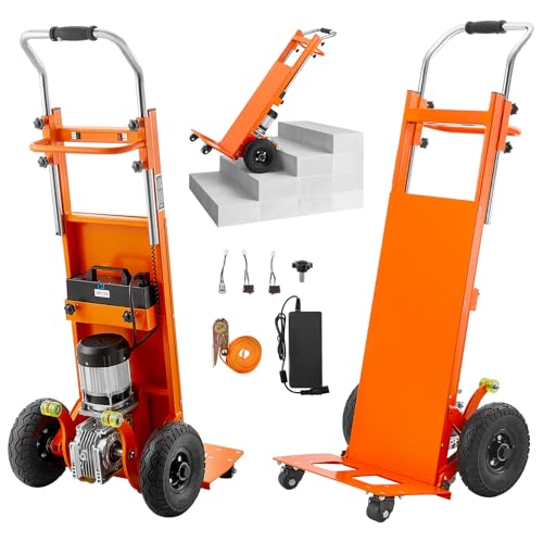 Image of VEVOR Electric Stair Climbing Dolly, 880lbs Electric Stair Climbing Hand Trucks with 157.5in Rope & Extendable Handle, Heavy Duty Stair Climber for Warehouse Logistics, Moving Furniture(Orange)