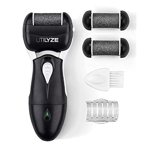UTILYZE Most Powerful Rechargeable Electronic Foot File Wet & Dry Pedicure Tools Electric Callus Remover With Turbo-Boost Motor, 3 Rollers Included (Black)