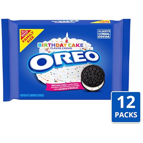 Image of OREO Birthday Cake Creme Chocolate Sandwich Cookies, Family Size, 12 Packs | Always made with Real Cocoa, Certified Kosher