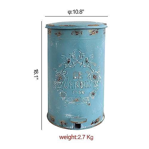 Z&Z ornamentorum Retro Kitchen Trash Can with Lid 17 Liter/4.5 Gallon and Pedal Round Touchless Garbage Cans with Flower and Bird Patterns Outdoor Trash Can for Kitchen Park Garden Gold Flower