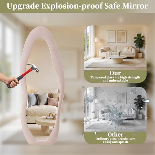 Image of Koonmi Pink Mirror Full Length 71 inchx30 inch, Wavy Full Body Mirror