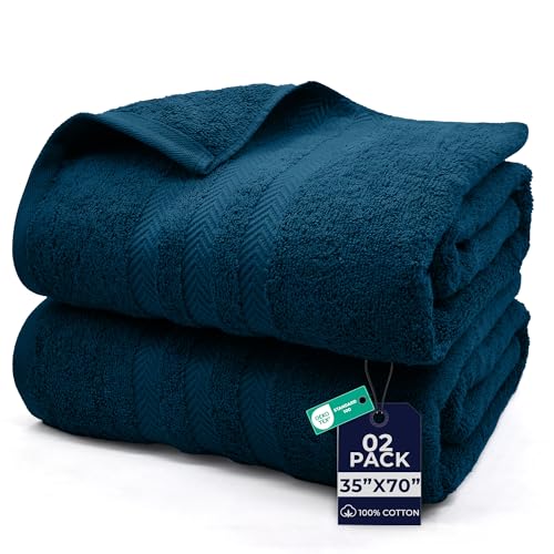 Image of DAN River 2 Pack Bath Sheets Extra Large 35x70, Large Bath Towels for Adults, XL Oversized Heavy Duty Towel Set, 600 GSM 100% Ring Spun Cotton, Soft Quick Dry, Blue Opal