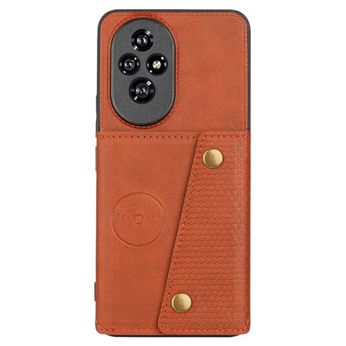 Image of for Honor 200 Pro 5G Case with Card Slots Kickstand Leather + TPU Phone Cover - Brown