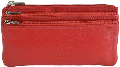 Image of GOLUNSKI Soft Leather 3 Section Zipped Coin Purse 6 COLOURS - 0330 (Red)