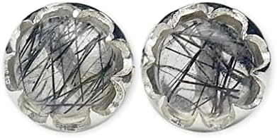 6mm Round Genuine Black Rutilated Quartz Solid Sterling Silver Stud Earrings, S82