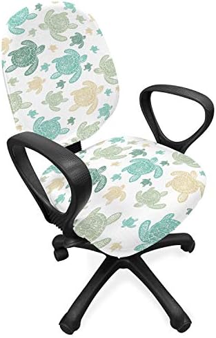 Ambesonne Turtles Office Chair Slipcover, Illustration of Repeating Motifs of Animal Print in Assorted Tones, Protective Stretch Decorative Fabric Cover, Standard Size, Seafoam Grey