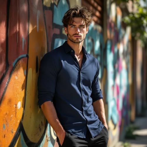 Image of Glowic Men's Plain Casual Shirt | Cotton Soft & Breathable Fabric | Full Sleeve Comfort Fit Stylish Solid Shirts for Office
