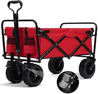 FEAHRZEUG Collapsible Beach Trolley Cart with Brake Heavy Duty Beach Wagon with Brakes 105L Large Capacity Garden Trolley Cart Camping Picnic Outdoor
