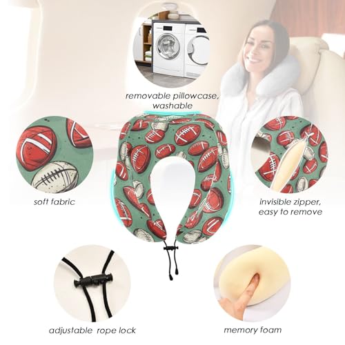 ALAZA Retro Style American Football Balls Travel Neck Pillow Memory Foam Neck Pillow with Storage Bag,Soft Travel Pillow for Sleeping Travel Airplane Car Office Home