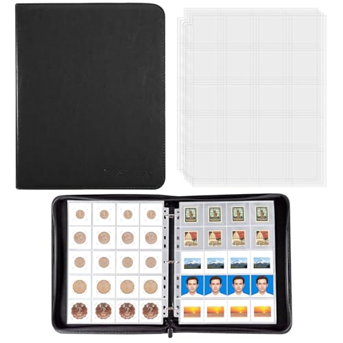 BYSTER Coin Collection Book 30 Pack 600 Pockets Coin Sleeves Faux Leather Coin Collection Holder Album Coin Collection Organizer Storage Box Case (Coin Flips Not Included) Black