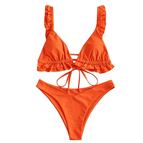 ZAFUL Damen Gepolsterte Bikini Set, Dreieck Cup Rüschen Krawatte High Cut...