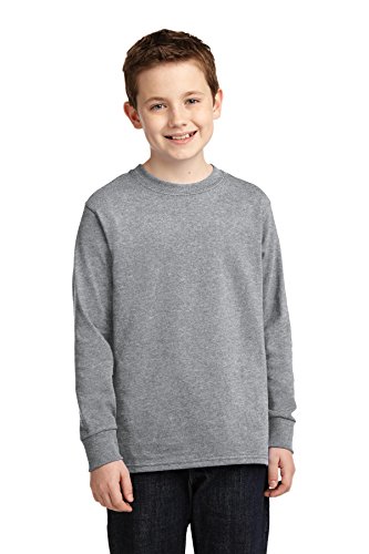 Port & Company Youth Long Sleeve 100% Cotton T-Shirt, Athletic Heather, S