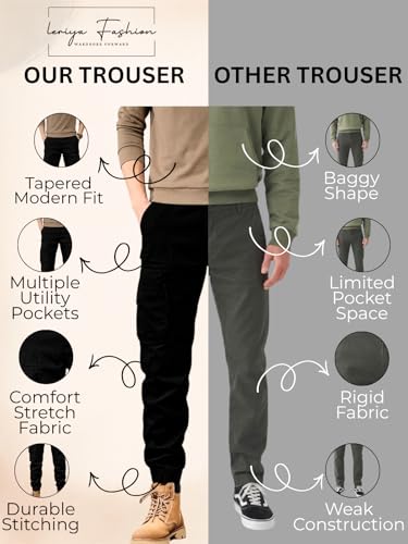 Image of Leriya Fashion Men's Cargo Pants with Pockets | Cotton Joggers for Men | 6 Pocket Jeans Pant | Casual Trousers for Men | Comfortable Casual Workwear Joggers