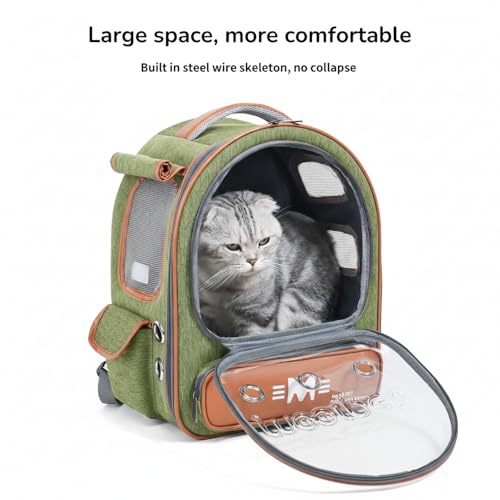 Gixdix Cat Bubble Backpack Carrier, Clear Pet Bag for Cats and Small Dogs up to 20 Lbs, Great for Outdoor Hiking Camping (GreenOrange)