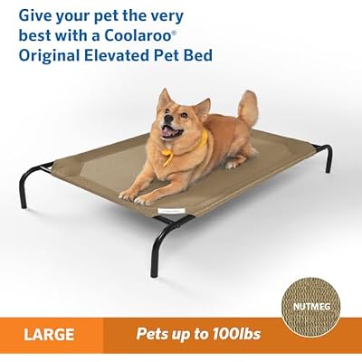 Coolaroo Original Elevated Dog Bed - Breathable Off-The-Ground Pet Bed with Cooling Fabric, Joint Relief & Moisture-Resistant Fabric, 100% Recyclable, Easy Clean, Nutmeg, Large
