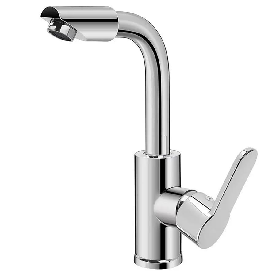 Swivel Bathroom Faucet Double Hot and Cold Water Silver Modern Brushed Silver Finish
