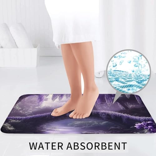 Juego de 3 alfombras de baño de microfibra morada con base antideslizante 7