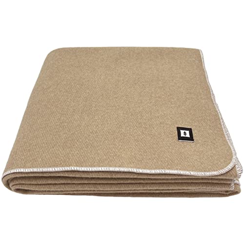 Ektos 100% Wool Blanket, 90" X 66", Warmest Blanket, Military Blanket, Thick Wool Blanket (Tan, Twin Size) #TOP26