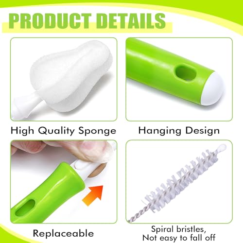 Image of INVODA Nipple Brush 4PCS Sponge Bottle Brushes with 4 PCS Straw Brush Baby Bottle Nipple Cleaner Brush Long Handle Detachable Nipple Brushes (White)