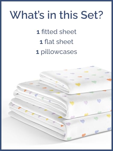 Image of Kids Twin Size Multicolor Hearts Bed Sheets - 3 Piece Kids Sheet Set | Multicolor Hearts Themed Bedding, Ultra-Soft, Cute & Cozy, Breathable & Machine Washable, Bed Set for Boys, Girls & Teens