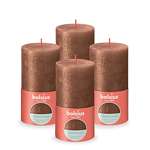 Bolsius Lot de 4 bougies pilier rustiques - Cuivre scintillant - Longue durée de combustion de 62 heures - Bougie de maison - Décoration d'intérieur - Sans...