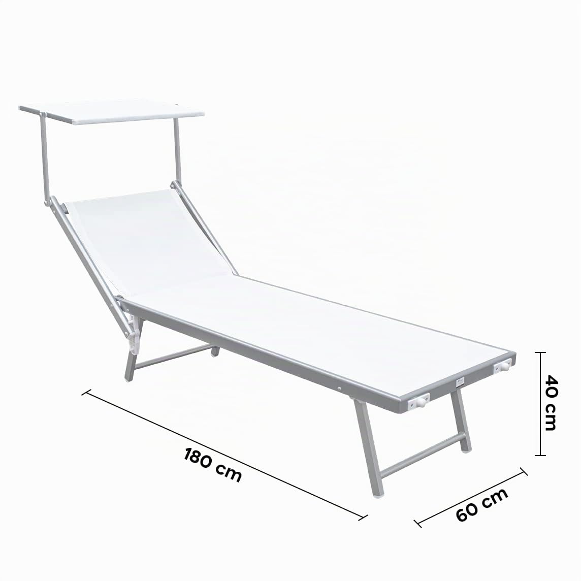 Mediawave Store - Lettino Prendisole Mare, Lettino LUXURIOUS con Parasole, Struttura Alluminio, lettino Mare Reclinabile, Giardino, Spiaggia, Piscina, Lettino Balneare 180X60X40 (Bianco)