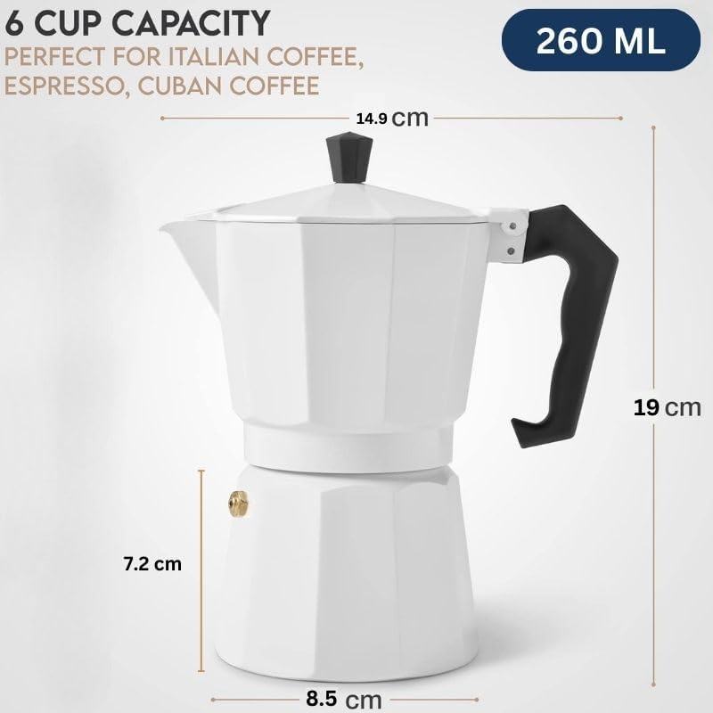 Image of 6 Cup Stovetop Espresso Maker Classic Italian Moka Pot Coffee Maker Premium Food Grade Aluminum Espresso Percolator for Gas & Electric Stovetops Heat Resistant Handle (White-1pcs)