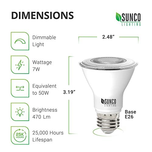 Sunco Lighting 10 Pack Par20 Led Bulbs 50W Equivalent 7W, Dimmable 2700K Soft White, 470 Lm, E26 Medium Base, Ip65 Waterproof, Indoor Outdoor Flood Light - Ul #TOP1