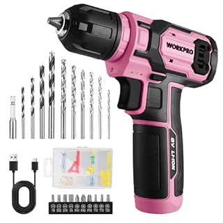 WORKPRO Pink Cordless Drill Set, 8V Impact Drill Driver with 53pcs Bit Set, 2.0Ah Electric Power Drill Kit with 3/8" Keyless Chuck and Variable Speed Trigger, Portable for DIY- Pink Ribbon