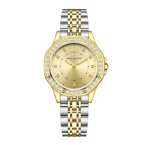 Image of Daniel Hechter Paris Vendome Collection Analog Watch for Women with Round Dial, Crystal Studded Bezel, Crystal Accents and Stainless Steel Strap - DHW2009