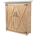 S AFSTAR Outdoor Storage Shed, Wooden Garden Tools Shed with Double Lockable Door, Detachable Shelves, Pitch Roof, Garden Storage Cabinet for Backyard Patio Lawn Deck Porch, 56”L x 20”W x 65”H