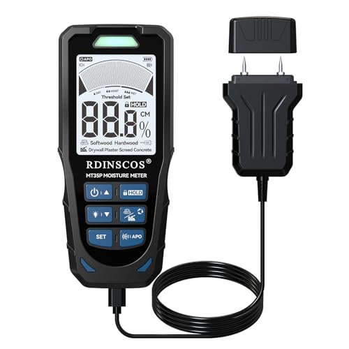 Pinless & Pin-Type Moisture Meter for Wood, Drywall & Concre...