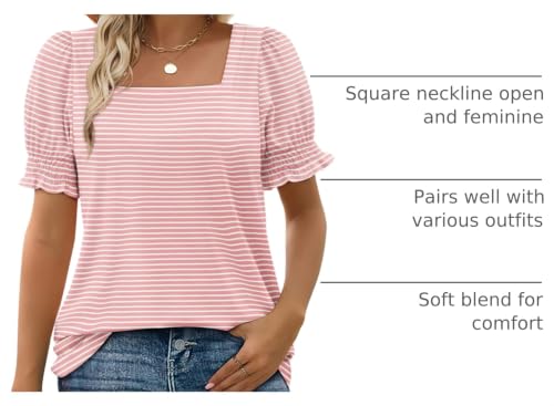 Image of WIHOLL Tops for Women Summer Casual Ruffle Trim Sleeve Square Neck T Shirts