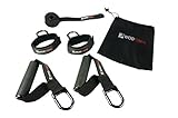 WODFitters Exercise Band Attachment/Handle Set - 2 Heavy Duty Handles with Carabiners, 2 Wrist/Ankle Straps, Door Anchor and Carrying Bag - Convert Your Resistance Bands into a Home Gym