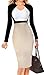 LUNAJANY Women's Chic V neck Color-Blocked Wear to Work Sheath Dress, White and Beige M