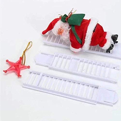 Santa Claus Climbing Ladder Electric Singing Up and Down Hanging Decoration Christmas Tree Ornaments Funny New Year Kids Gifts Party Decor (Ladder Single White)