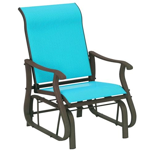 Outsunny Outdoor Glider Chair, Gliders for Outside Patio with Steel Frame and Mesh Fabric for Backyard, Garden, and Porch, Blue