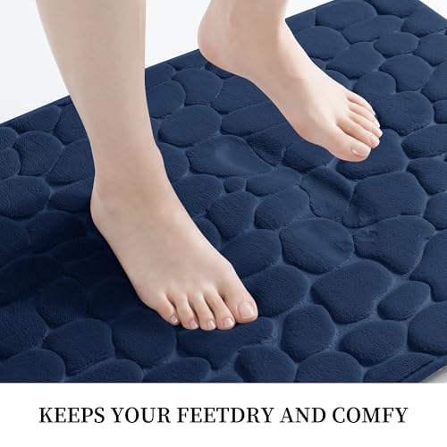 Image of YIHOUSE Memory Foam Bath Mat Cobblestone Bathroom Rugs Super Water Absorbent Bath Mats for Bathroom Machine Washable Bath Rugs(17x24,Dark Blue)