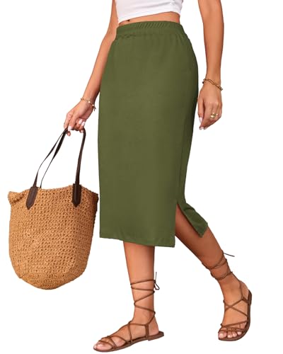 Image of Naggoo Midi Skirts for Women Summer Elastic High Waisted Side Slit Long Skirts